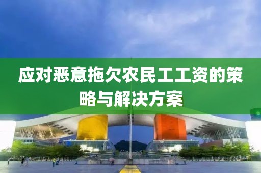 应对恶意拖欠农民工工资的策略与解决方案